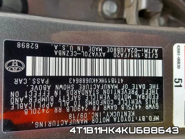 4T1B11HK4KU688643 фото 2