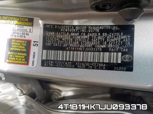 4T1B11HK7JU093378 фото 2