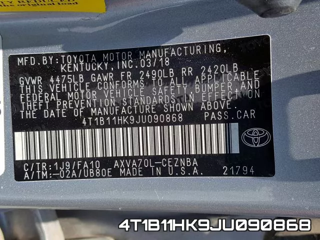 4T1B11HK9JU090868 фото 2