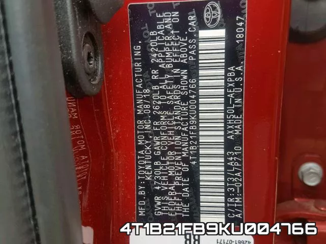 4T1B21FB9KU004766 фото 2