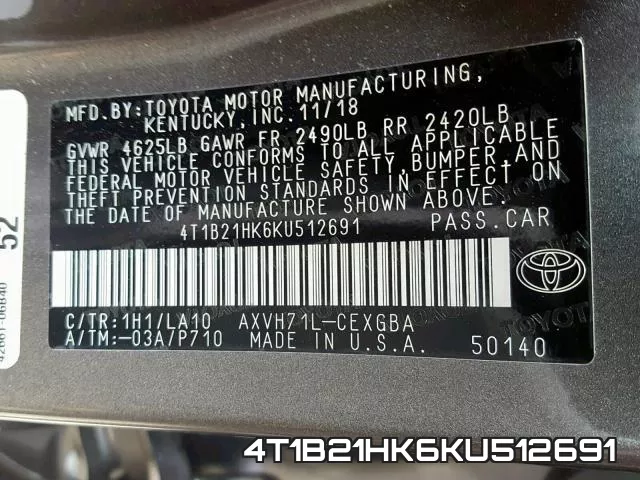 4T1B21HK6KU512691 фото 2