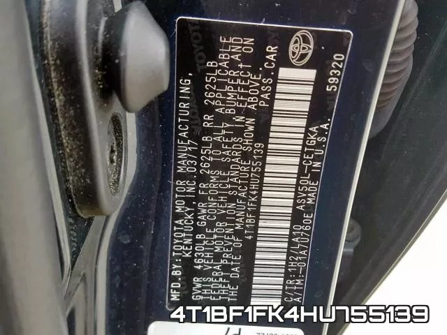 4T1BF1FK4HU755139 фото 2