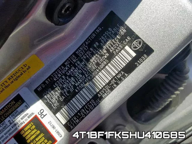 4T1BF1FK5HU410685 фото 2