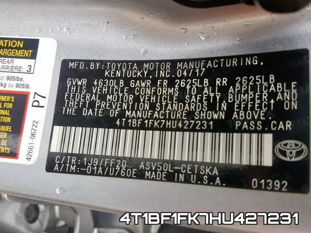 4T1BF1FK7HU427231 фото 2