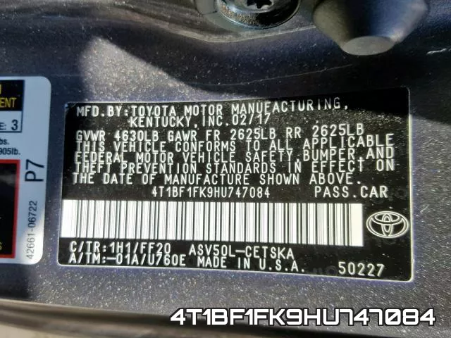4T1BF1FK9HU747084 фото 2