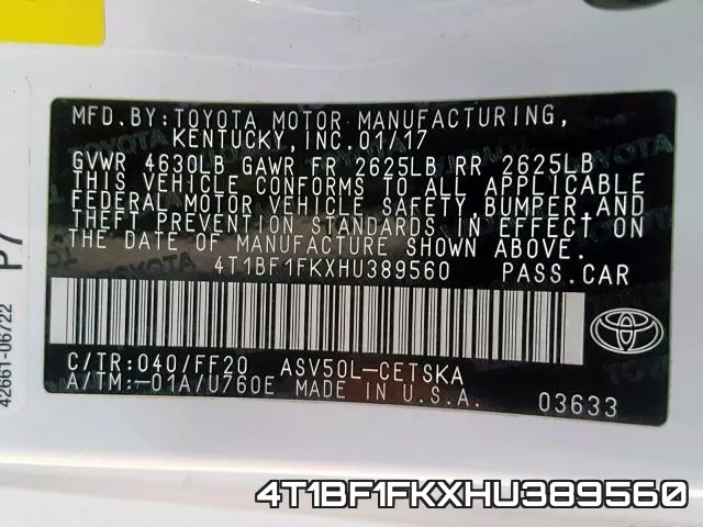 4T1BF1FKXHU389560 фото 2