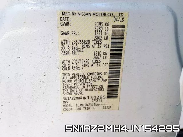 5N1AZ2MH4JN154295 фото 2