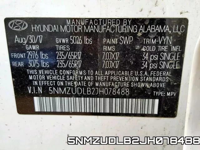 5NMZUDLB2JH078488 фото 2
