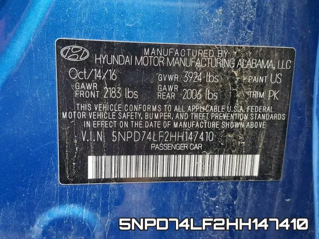 5NPD74LF2HH147410 фото 2