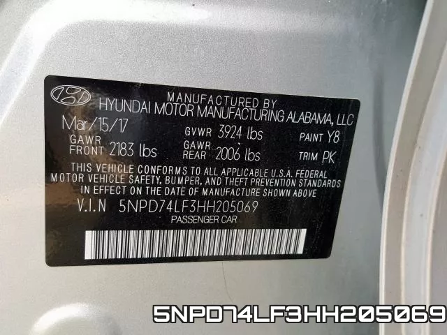 5NPD74LF3HH205069 фото 2