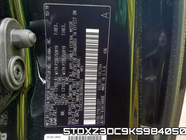 5TDXZ3DC9KS984050 фото 2