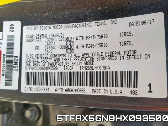 5TFAX5GN8HX093500 фото 2