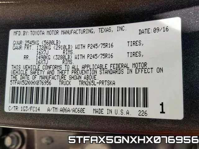 5TFAX5GNXHX076956 фото 2