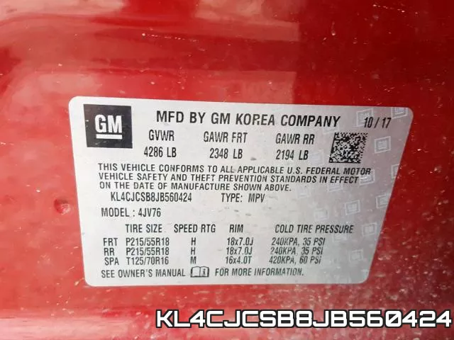 KL4CJCSB8JB560424 фото 2