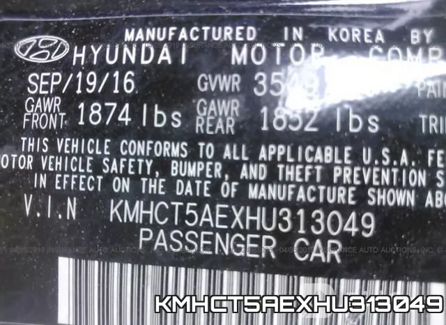 KMHCT5AEXHU313049 фото 10
