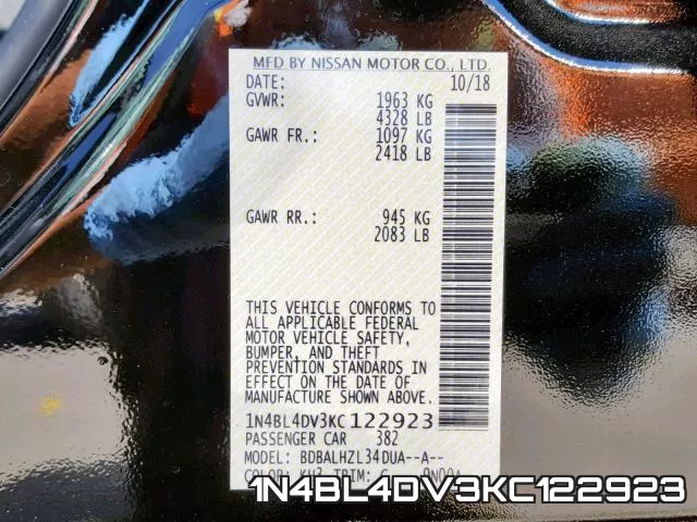 1N4BL4DV3KC122923 фото 2