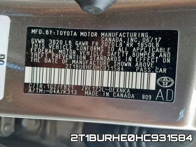 2T1BURHE0HC931584 фото 2