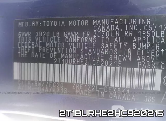 2T1BURHE2HC920215 фото 10
