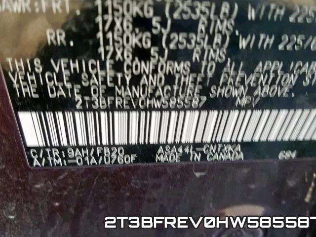 2T3BFREV0HW585587 фото 2