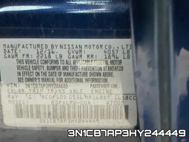 3N1CB7AP3HY244449 фото 2