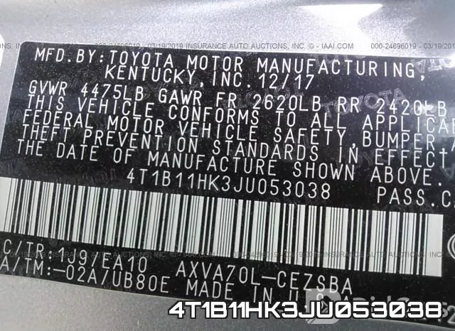4T1B11HK3JU053038 фото 10