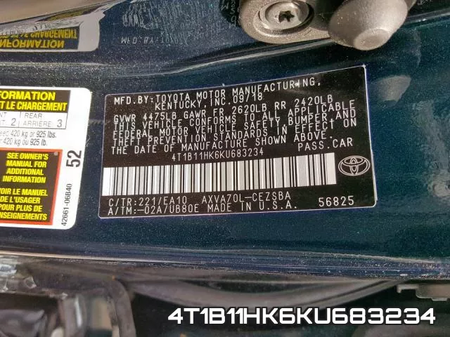 4T1B11HK6KU683234 фото 2