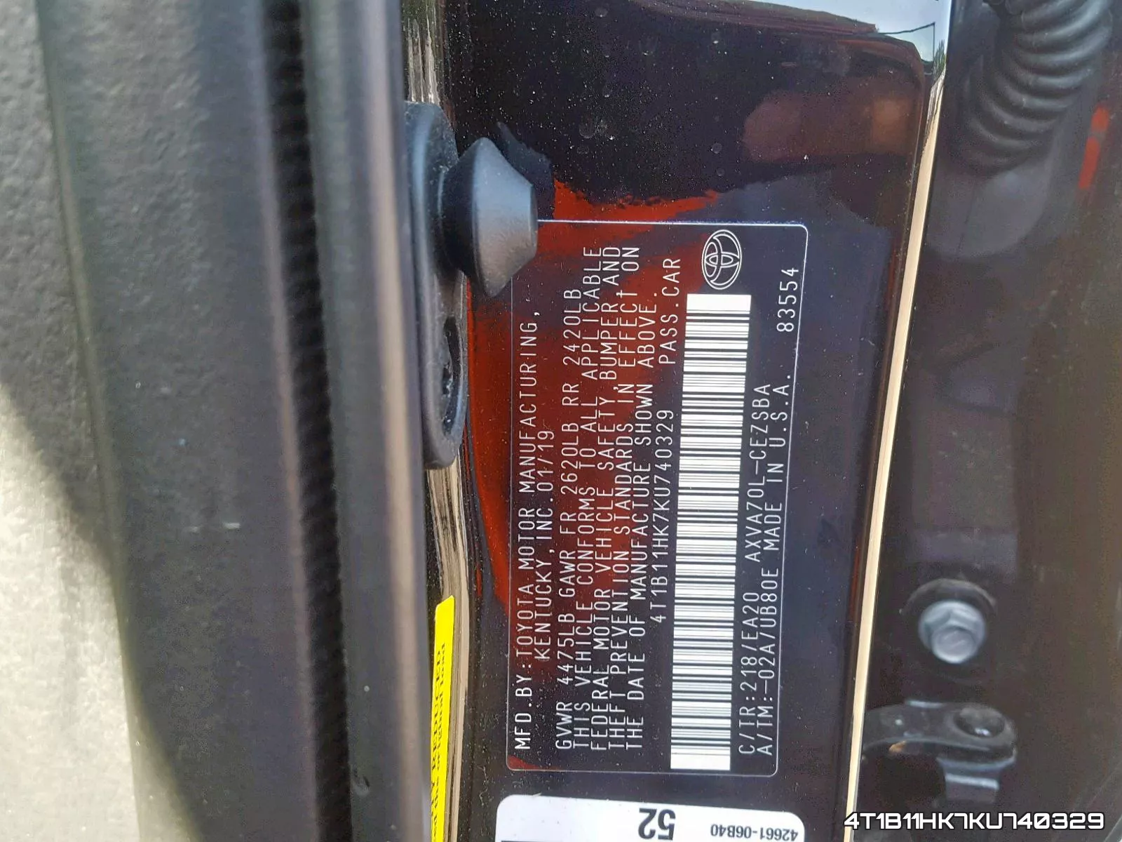4T1B11HK7KU740329 фото 2