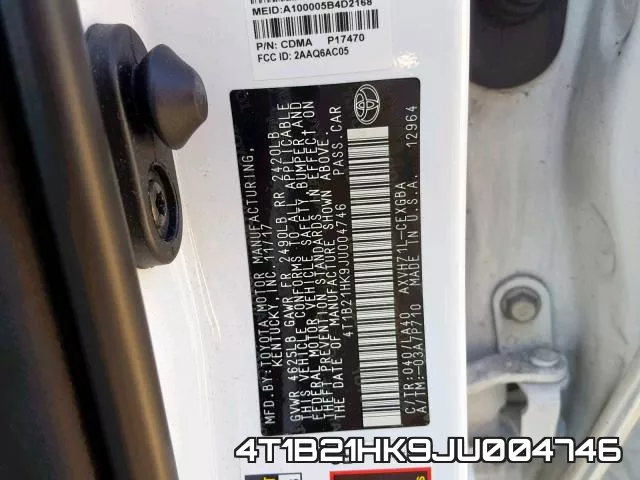 4T1B21HK9JU004746 фото 2
