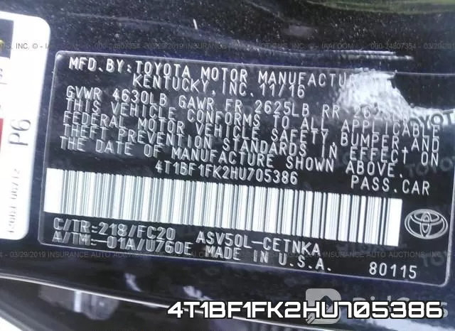 4T1BF1FK2HU705386 фото 9