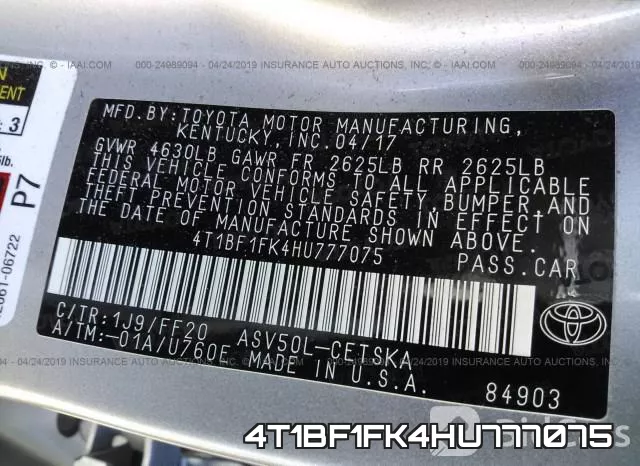 4T1BF1FK4HU777075 фото 10