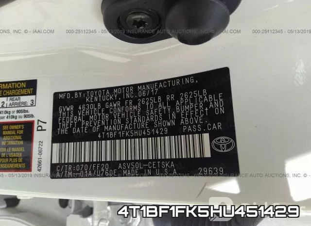 4T1BF1FK5HU451429 фото 9