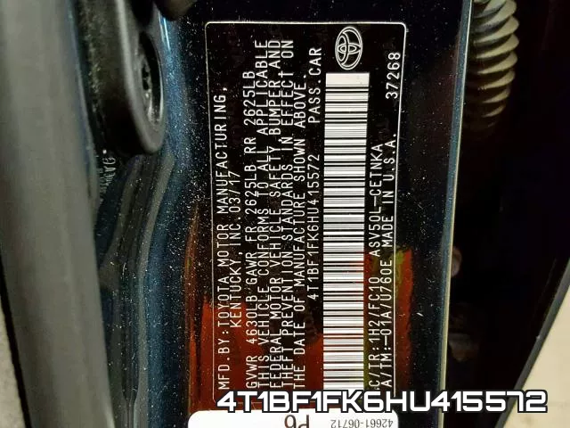 4T1BF1FK6HU415572 фото 2