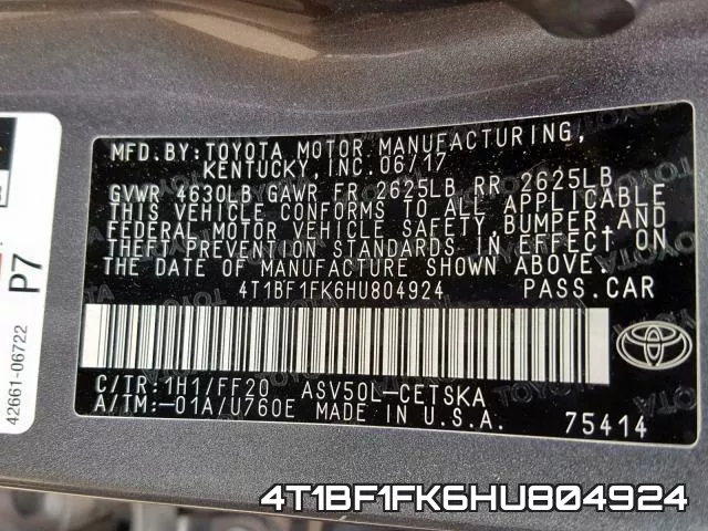4T1BF1FK6HU804924 фото 2