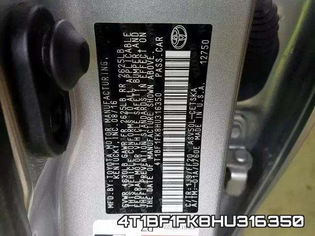 4T1BF1FK8HU316350 фото 2