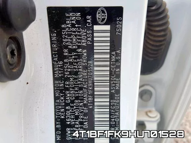 4T1BF1FK9HU701528 фото 2