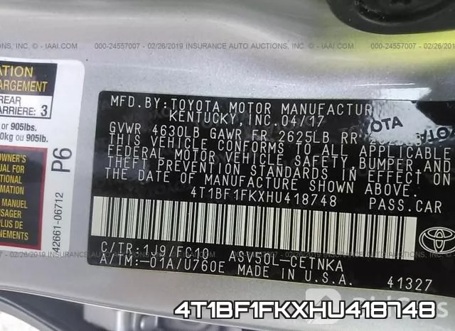 4T1BF1FKXHU418748 фото 10