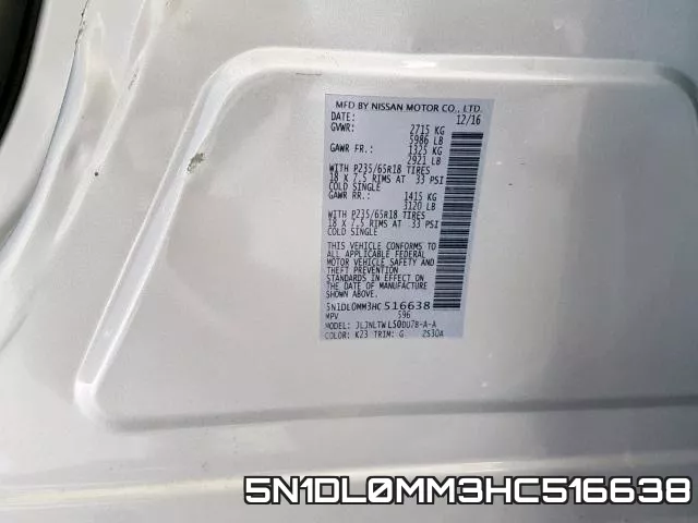 5N1DL0MM3HC516638 фото 2