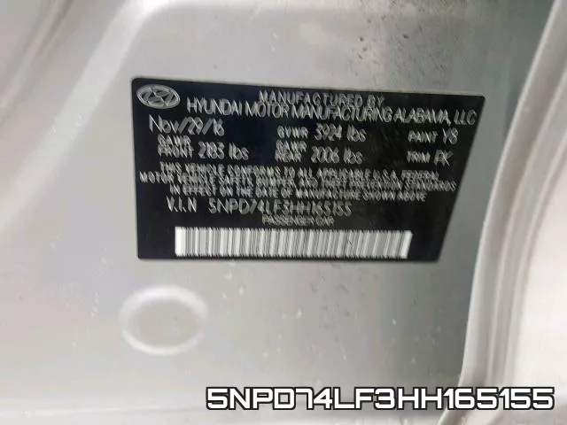 5NPD74LF3HH165155 фото 2