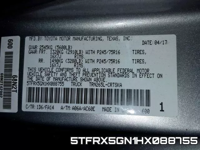 5TFRX5GN1HX088755 фото 2