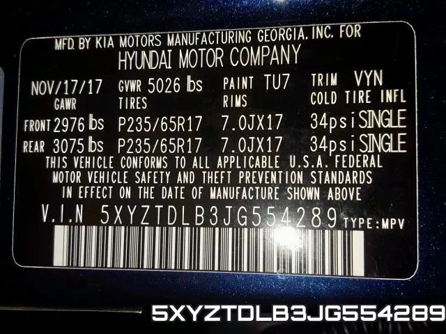 5XYZTDLB3JG554289 фото 2