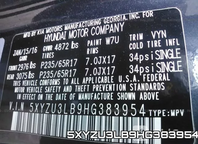 5XYZU3LB9HG383954 фото 10