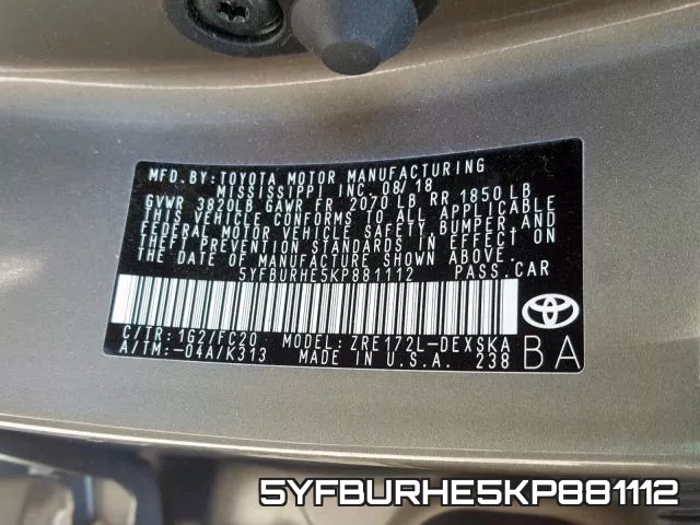 5YFBURHE5KP881112 фото 2