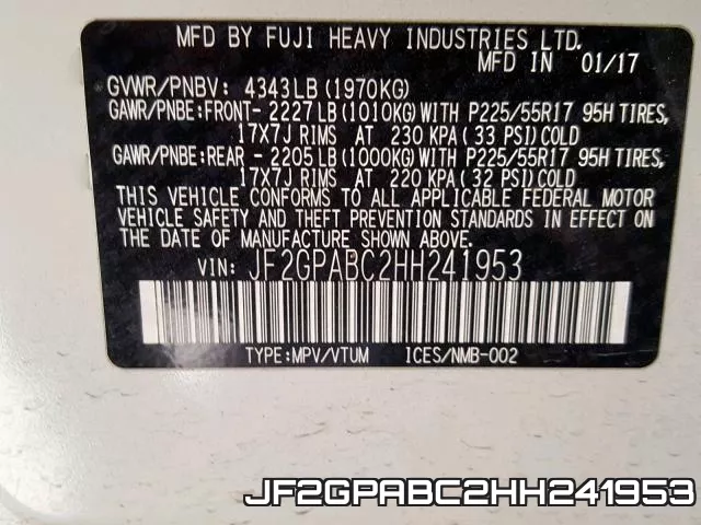 JF2GPABC2HH241953 фото 2