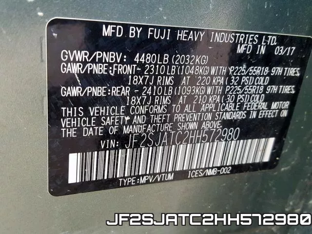 JF2SJATC2HH572980 фото 2