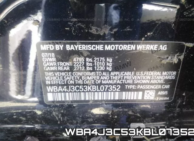 WBA4J3C53KBL07352 фото 10