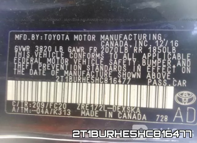 2T1BURHE5HC816477 фото 10
