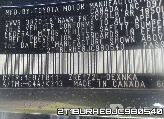 2T1BURHE8JC980540 фото 9