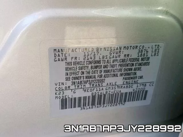 3N1AB7AP3JY228992 фото 2