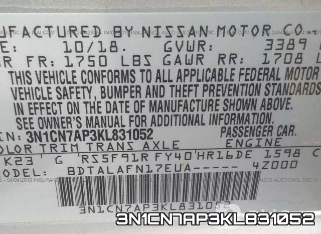 3N1CN7AP3KL831052 фото 10