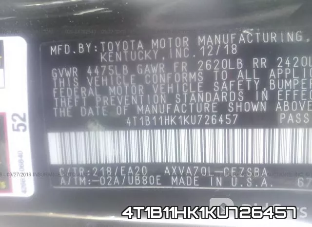 4T1B11HK1KU726457 фото 10